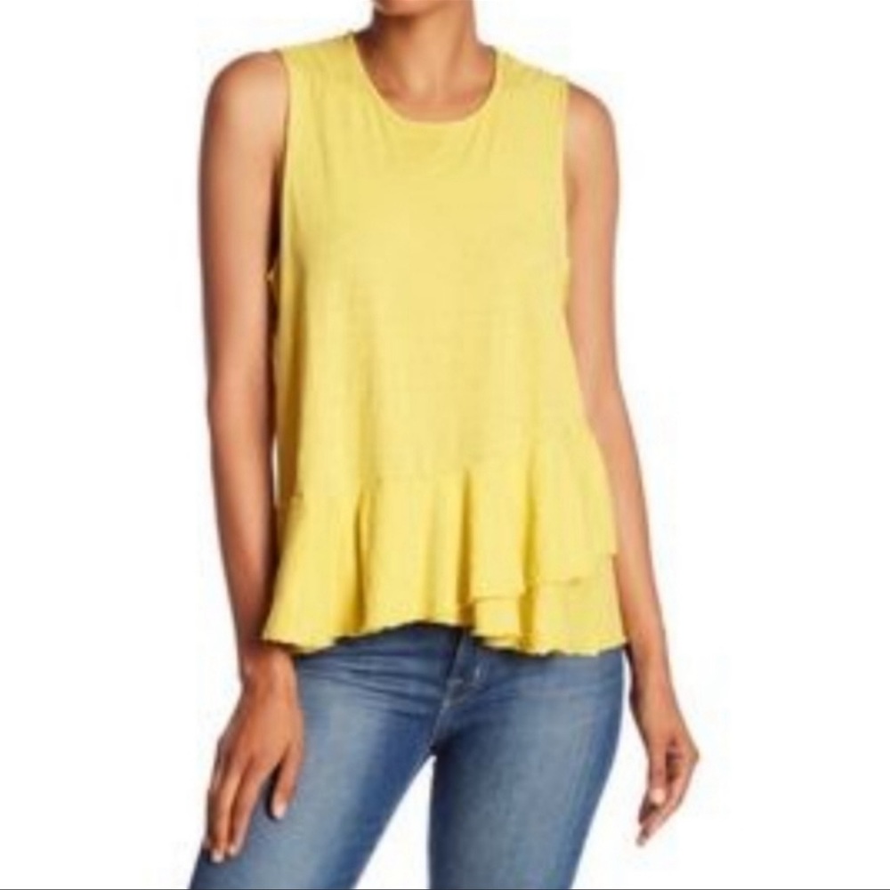 Sundry Asymmetrical Peplum Yellow Tank Top Size Medium